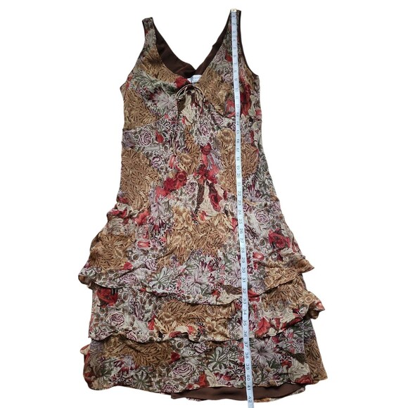 Vintage Dressbarn  Babydoll Silk Midi Dress Womens 14 Y2K Brown Floral Tiered - Picture 7 of 7